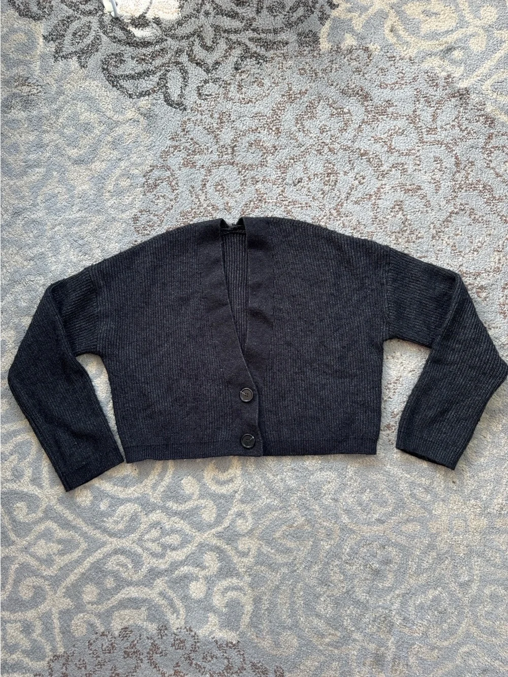 Commense Cropped Long Sleeve Knit Cardigan Black Small